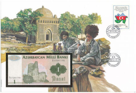 Azerbajdzsán 1992. 1M felbélyegzett borítékban, bélyegzéssel T:I Azerbaijan 1992. 1 Manat in envelope with stamp and cancellation C:UNC