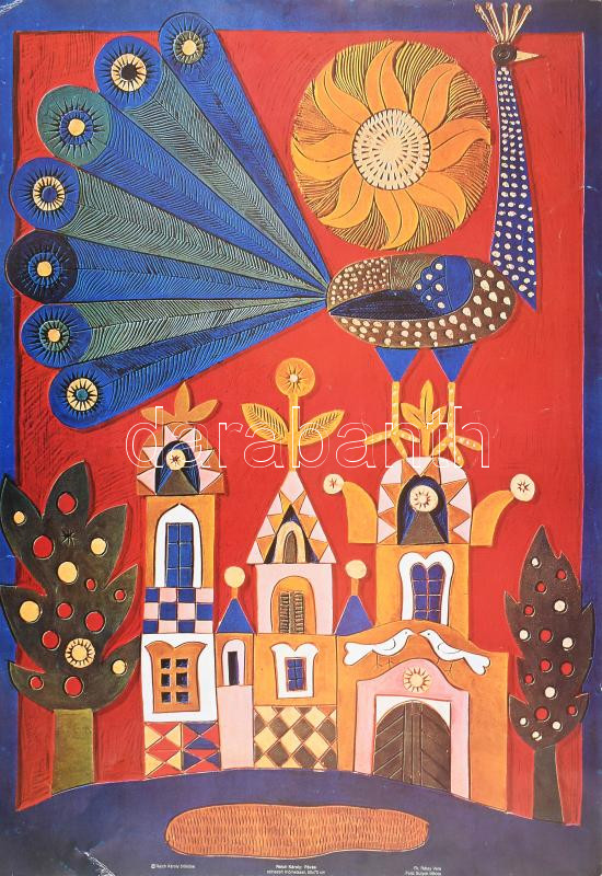 cca 1990 Reich Károly (1922-1988): Pávás. Nyomat, papír. Lapszéli apró sérülésekkel. 59×42 cm