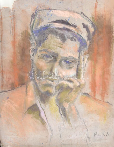 Murai jelzéssel: Gondolkodó. Vegyes technika, papír. Feltekerve. Sérült. 60x50 cm