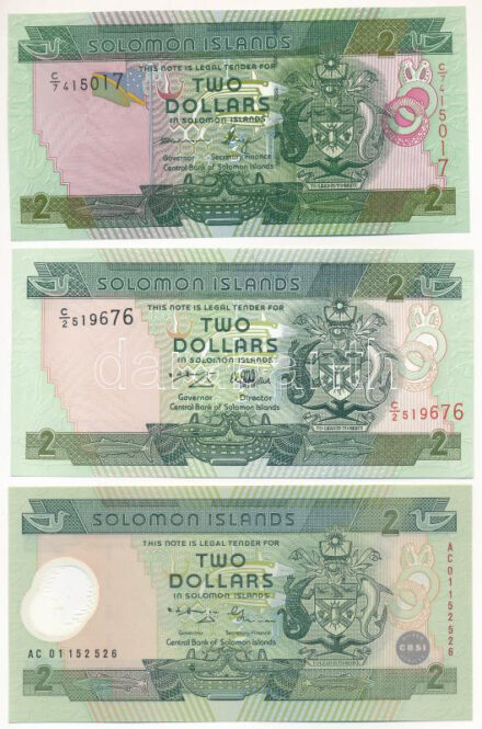 Salamon-szigetek 1986. 2$ + 1997. 2$ + 2001. 2$ T:I Solomon Islands 1986. 2 Dollars + 1997. 2 Dollars + 2001. 2 Dollars C:UNC Krause KM#13, KM#18, KM#23