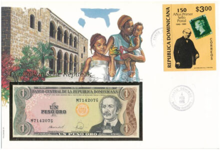 Dominikai Köztársaság 1988. 1P felbélyegzett borítékban, bélyegzéssel T:I Dominican Republic 1988. 1 Peso in envelope with stamp and cancellation C:UNC