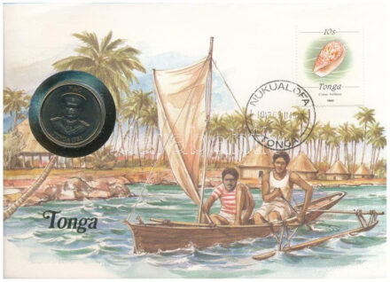 Tonga 1981. 20s 'FAO' érmés borítékban, bélyeggel és bélyegzéssel, német nyelvű ismertetővel T:UNC Tonga 1981. 20 Seniti 'FAO' in coin envelope, with stamp and cancellation, with German description C:UNC