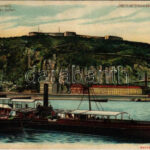 1899 (Vorläufer) Budapest XI. Gellérthegy, Citadella, gőzhajó. Back & Schmitt 'Meteor' Világosság felé tartandó lap (átvilágításkor tűzijáték a Gellérthegy felett) / hold to light litho (EB)