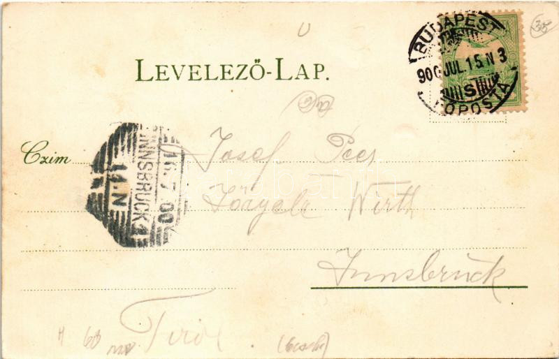 1900 Budapest, Lánchíd. F. Schmuck Art Nouveau, golden litho (EK) - Image 2