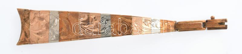 Arany (Au/14k) tokos és szíjas mechanikus karóra, jelzett, sérült, nem jár, bruttó: : 14,5g - Image 3