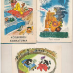 Közlekedési karikatúrák -10 db MODERN motívumos képeslap tokban / Modern postcard series in case with 10 postcards - Image 2
