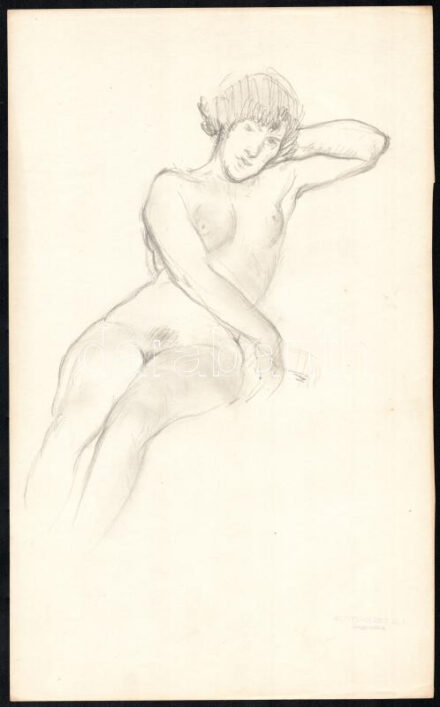 Mattyasovszky-Zsolnay László (1885-1935): Könyöklő női akt. Ceruza, papír. Hagyatéki pecséttel. 34x21 cm