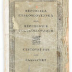 1924-1929 Csehszlovák Köztársaság fényképes útlevele, hölgy részére, számos bejegyzéssel, javított gerinccel, sérült elülső borítóval.
