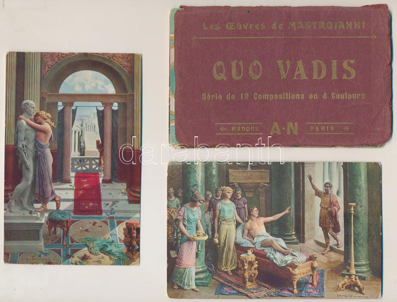 Quo Vadis - 8 db régi képeslap tokban / 8 pre-1945 postcards in case, signed by D. Mastroianni - Image 2
