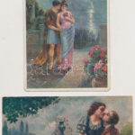 8 db RÉGI romantikus művész képeslap vegyes minőségben / 8 pre-1945 romantic art postcards in mixed quality