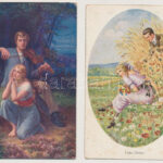 8 db RÉGI romantikus művész képeslap vegyes minőségben / 8 pre-1945 romantic art postcards in mixed quality - Image 2
