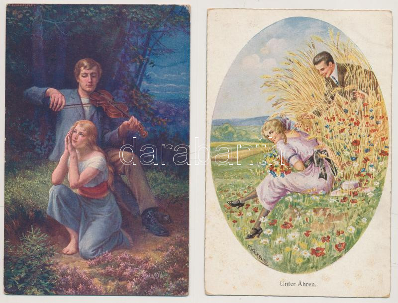 8 db RÉGI romantikus művész képeslap vegyes minőségben / 8 pre-1945 romantic art postcards in mixed quality - Image 2