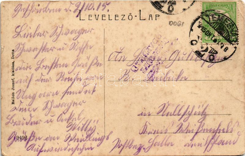 1915 Detta, Ghedu, Deta; Takarékpénztár. Ballon József kiadása (W.L. ?) / Sparkassa / savings bank (EK) - Image 2