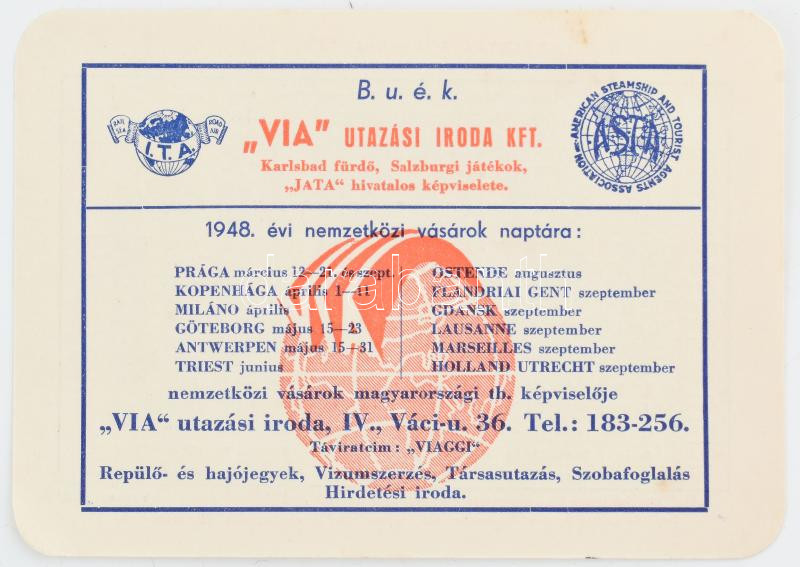 1948 Via utazási iroda valutaszámítási táblázat 12x9 cm - Image 2