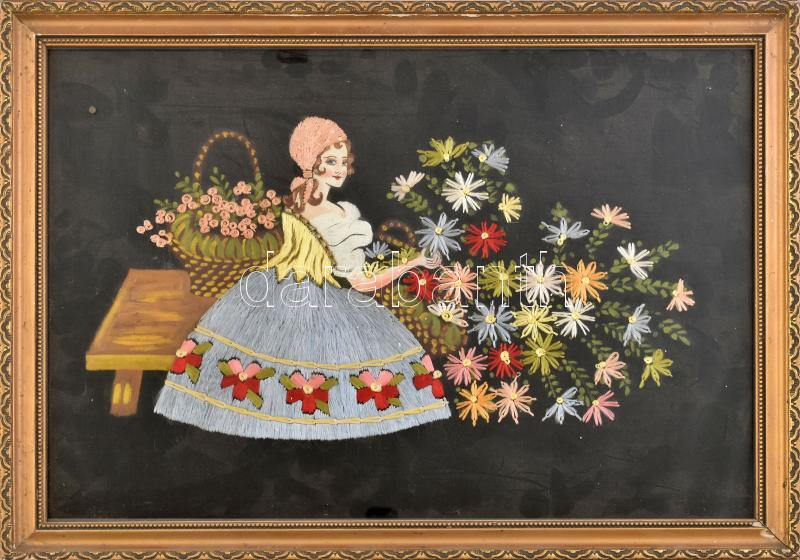 Dekoratív, régi üvegezett fa képkeret szövetképpel, hátoldalán Edelmann kispesti képkereskedő és keretező 1930 körüli címkéjével, belső méret: 28×40 cm