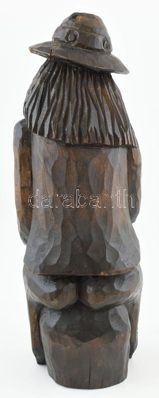 Jelzés nélkül: Búsuló juhász. Faragott fa, kalapja ragasztott m: 36 cm - Image 2