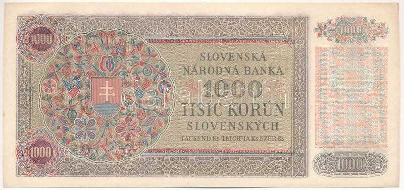Szlovákia 1940. 1000K T:II halvány hajtás, fo. Slovakia 1940. 1000 Korun C:XF slightly folded, spotted Krause P#13 - Image 2