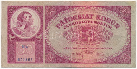 Csehszlovákia 1929. 50K 'Ua 671867' T:III Czechoslovakia 1929. 50 Korun 'Ua 671867' C:F Krause P#22