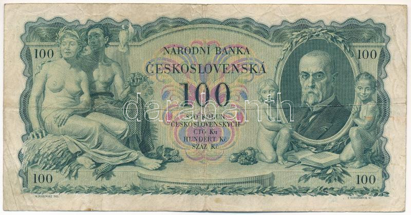 Csehszlovákia 1931. 100K 'Ra 711021' T:III,III- Czechoslovakia 1931. 100 Korun 'Ra 711021' C:F,VG Krause P#23 - Image 2