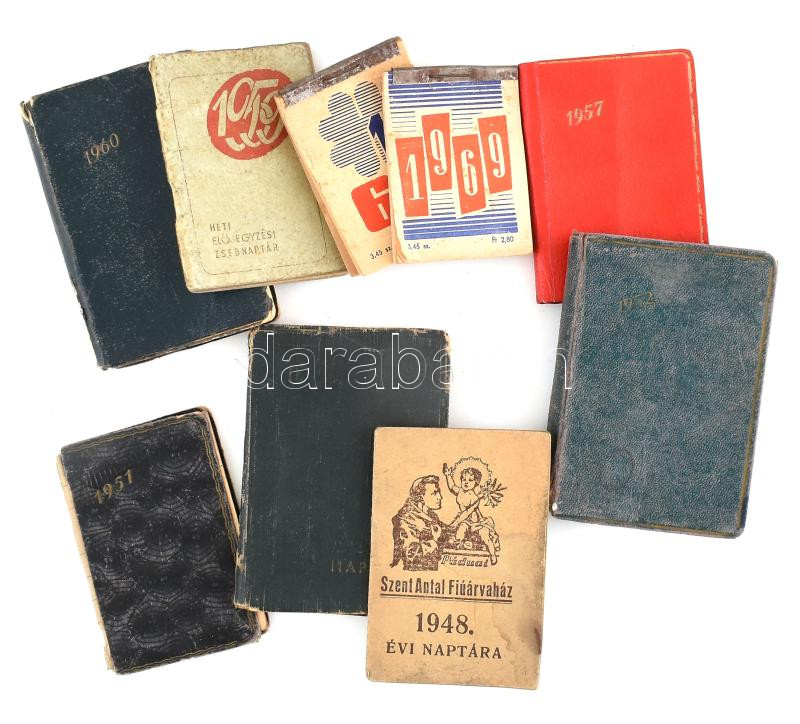 1948-1969 10 db különféle zsebnaptár, vegyes, viseltes állapotban