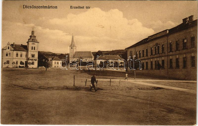1914 Dicsőszentmárton, Tarnaveni; Erzsébet tér. Jeremiás Sándor kiadása / square