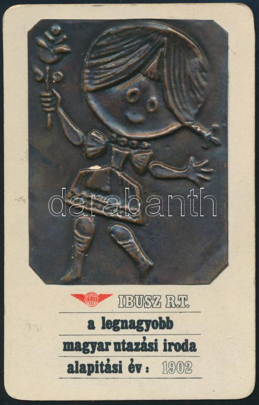 1970 Ibusz kártyanaptár dombornyomott réz lappal