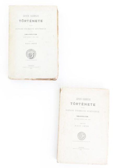 Sopron vármegye története. Oklevéltár I-II. köt. I. kötet: 1156-1411. II. kötet: 1412-1653. Szerk.: Nagy Imre. Sopron, 1889-1891, Sopron Vármegye Közönsége (Litfass Károly-ny.),1 t. +4+ 648 p.; 1 t. + IV + 650 p. Kiadói