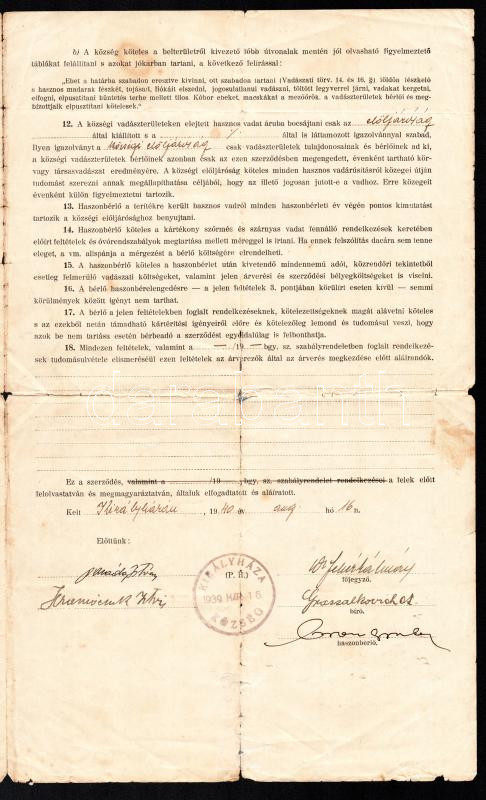 1940 Kárpátalja Királyháza a község vadászati haszonbéri szerződés - Image 3