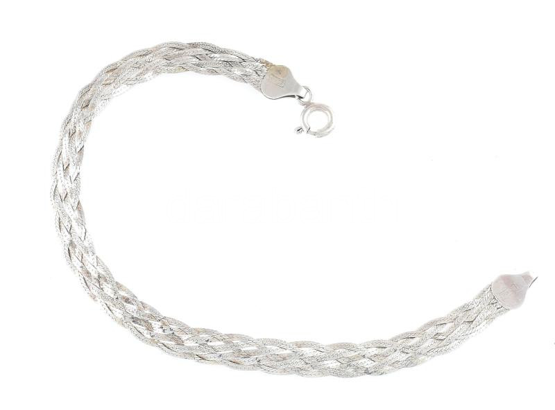 Ezüst(Ag) hatszálas fonott karkötő, jelzett, h: 18 cm, nettó: 3,7 g