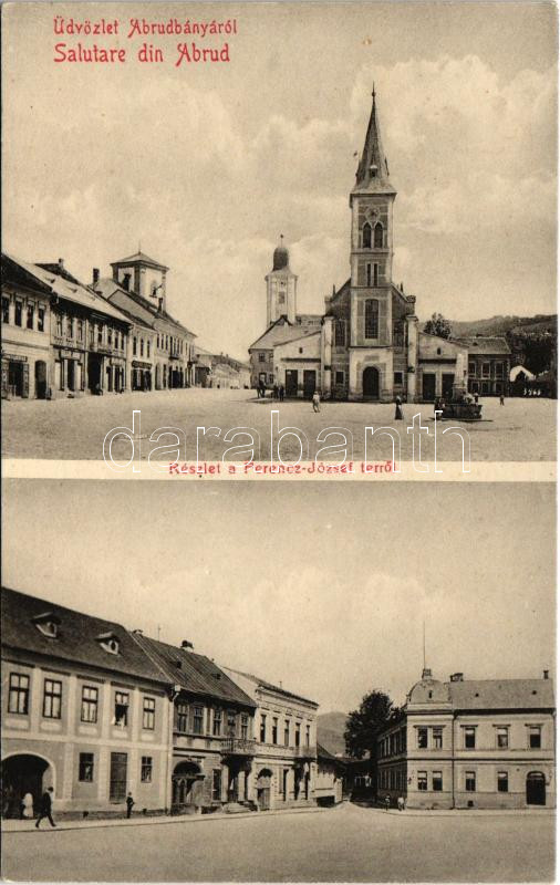 Abrudbánya, Abrud; Fő tér, templom. Radó Boldizsár felvétele és kiadása / main square, church (fl)