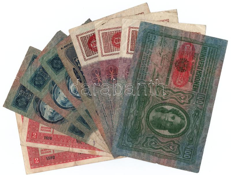 1912. 100K + 1913. 20K + 1914. 50K (3db) + 1915. 10K (3db) + 1917. 2K (2db) mind 'DEUTSCHÖSTERREICH' felülbélyegzéssel T:III,III- - Image 2