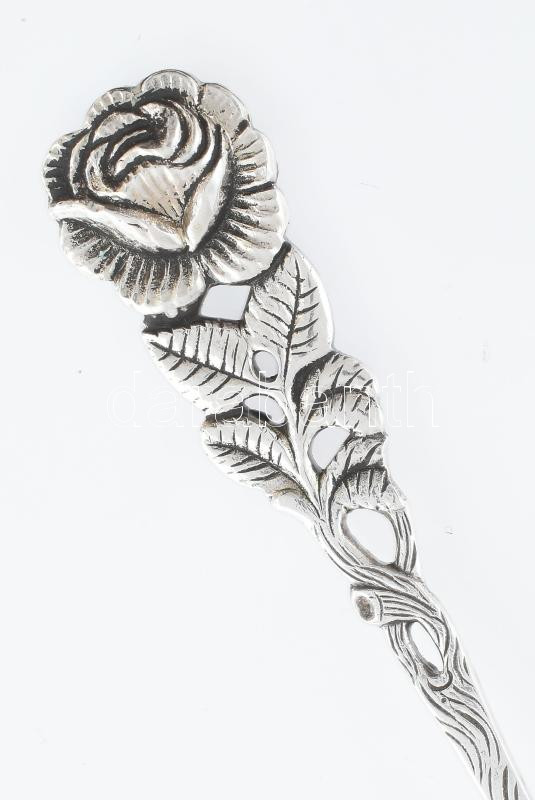 Ezüst(Ag) rózsás nyelű desszertes villa, jelzett, h: 14 cm, nettó: 67,7 g - Image 3