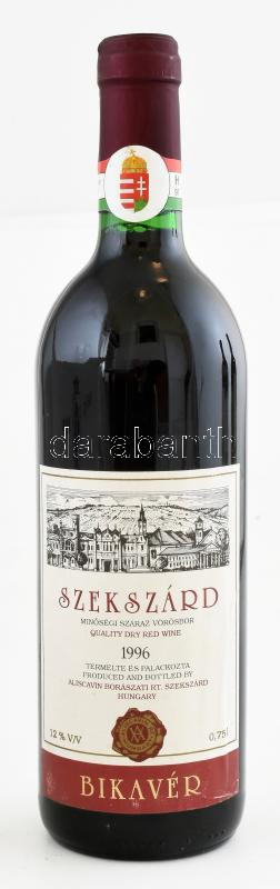1996 Aliscavin Szekszárdi Bikavér. Pincében, szakszerűen tárolt, bontatlan palack száraz vörösbor, 12%, 0,75 l.