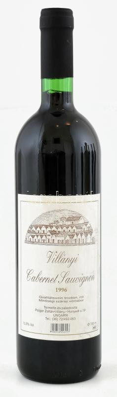1996 Polgár Zoltán Villányi Cabernet Sauvignon. Pincében, szakszerűen tárolt, bontatlan palack száraz vörösbor, 12,5%, 0,75 l.