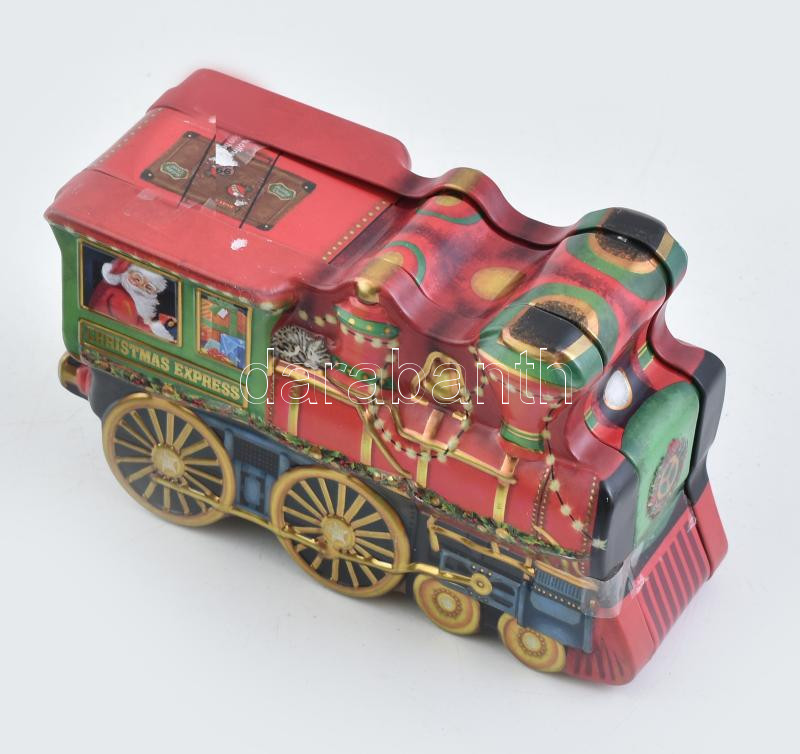 Vasút modell gőzmozdony, tehervagon, 10 mm nyomtávú, mozdony formájú dobozban
