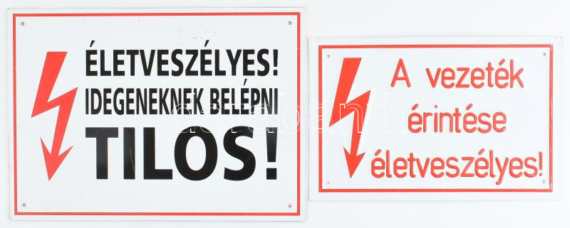 2 db veszélyjelző fém tábla, 25x16 cm és 29,5x21 cm