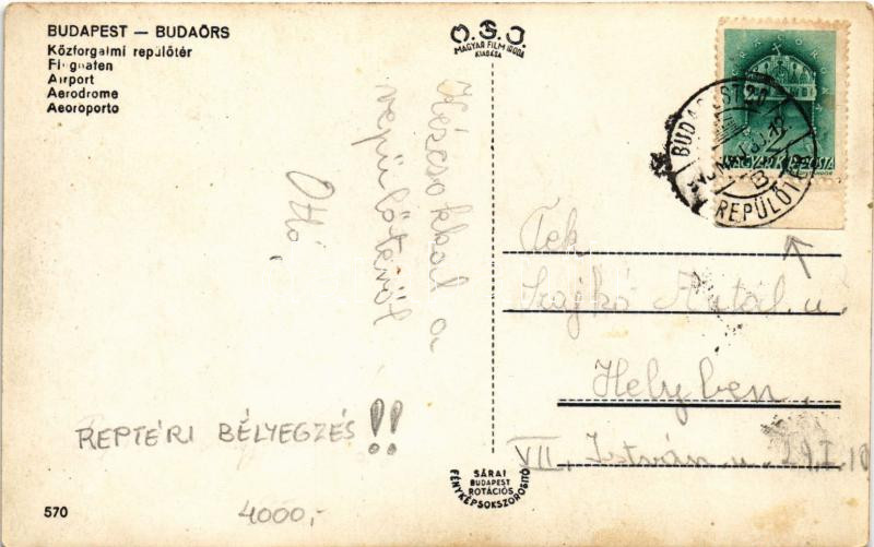 1940 Budaörs, Repülőtér, állomás épület, Lufthansa és Ala Littoria repülőgépek + reptéri bélyegzés - Image 2