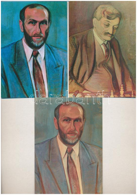 5 db MODERN sakk motívum képeslap, közte világbajnokokkal / 5 modern chess motive postcards with champions