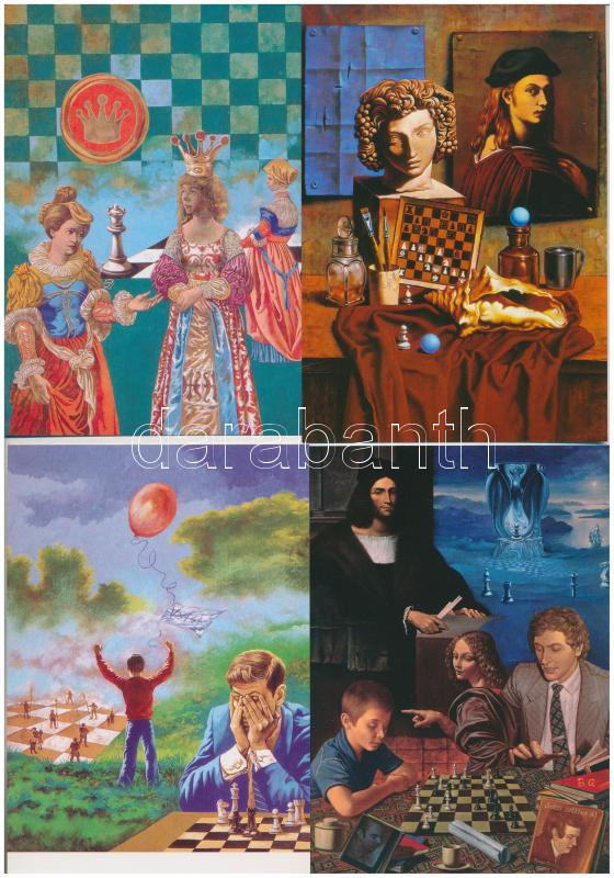 10 db MODERN sakk művész képeslap Badacsonyi Sándortól, köztük világbajnokok / 10 modern chess postcards with champions