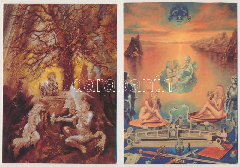 5 db MODERN erotikus sakk művész képeslap Badacsonyi Sándortól / 5 modern erotic chess postcards - Image 2