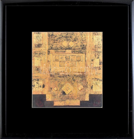 Ifj. Guti József Soma (1946-): Keleti utazás VII., 2007. Vegyes technika, kollázs, papír, jelezve jobbra lent, hátoldalán autográf ajándékozási sorokkal üvegezett fakeretben, 28×26 cm