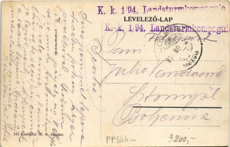 1914 Budakeszi, látkép. Krellwitz M. A. kiadása + 'K.k. 1/94. Landsturmkompagnie' - Image 2