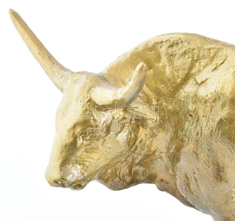 Jelzés nélkül: Magyar szürke szarvasmarha. Aranyra festett bronz, festett márvány talapzaton. m: 36 cm - Image 2