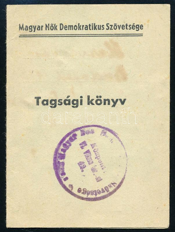 1945 Kispest, Magyar Nők Demokratikus Szövetsége tagsági könyv