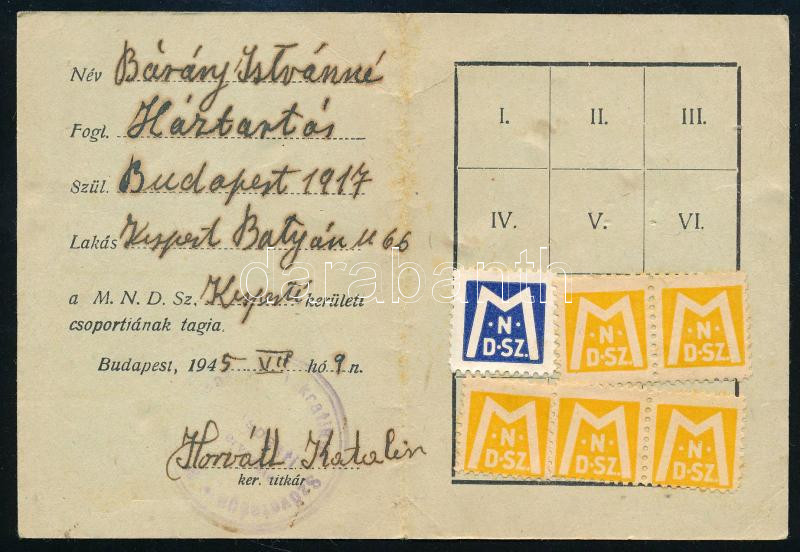 1945 Kispest, Magyar Nők Demokratikus Szövetsége tagsági könyv - Image 2