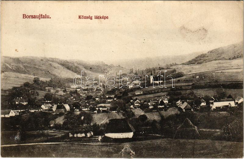 Borsaújfalu, Vultureni; község látképe. Gidály Izidor kiadása / general view (szakadás / tear)