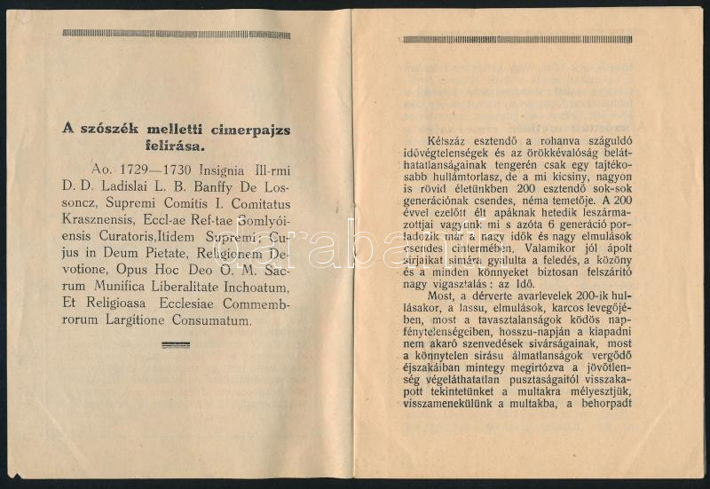 V. Szabó Lajos: A 200 éves szilágysomlyói ref. templom története. Szilágysomlyó, 1930 Lázár. Kiadói papírborítóval 14p. - Image 2