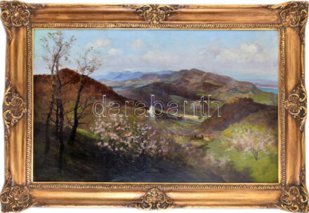 Kézdi-Kovács László (1864-1942): Kilátás a Zugligetből. Olaj, vászon, jelezve balra lent, hátoldalán autográf felirattal. Reprezentatív fakeretben, 66×101 cm / oil on canvas, signed, with autograph description on the reverse, framed.