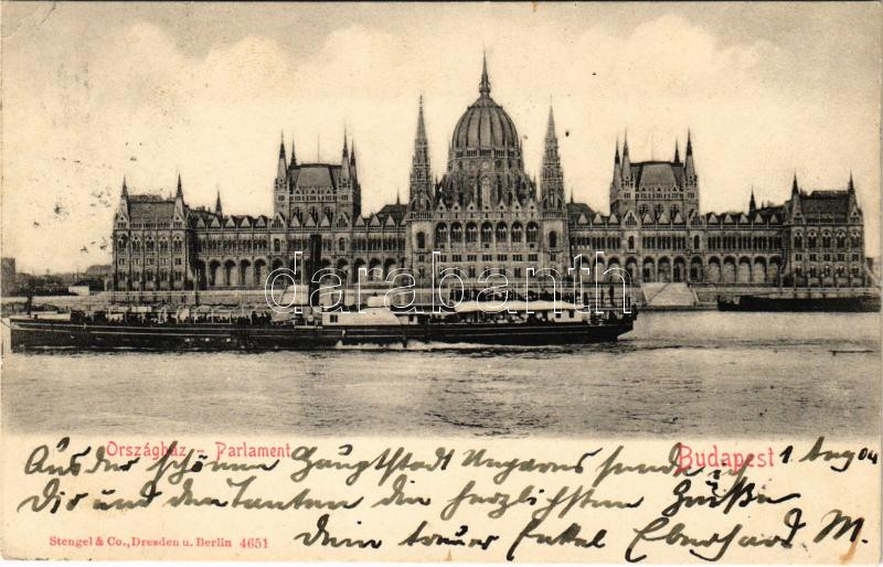 1904 Budapest V. Országház, Parlament, 'Szent István' oldalkerekes személyszállító gőzhajó (EK)
