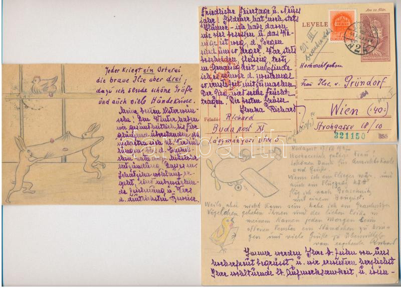 7 db RÉGI osztrák saját kézzel rajzolt katonai tábori posta levelezőlap / 7 pre-1945 Austrian military hand-drawn field posts - Image 2
